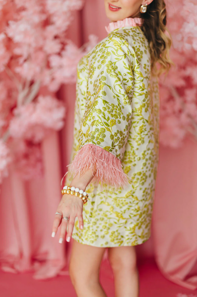 BC Caftan - Chartreuse and Blush with Feathers