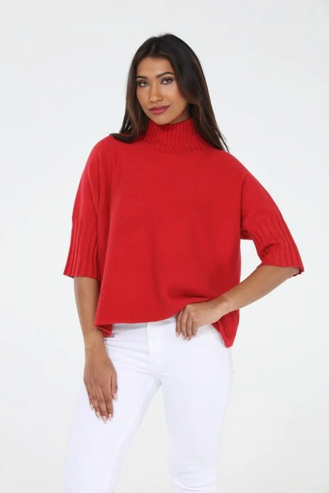 Natasha Classic Knit Sweater Top - Red