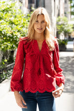 Ruffle Front Top with Tassels - Chili Pepper