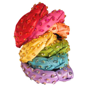 Adult Size Shimmer Headband with Hand-Sewn Crystals - Red