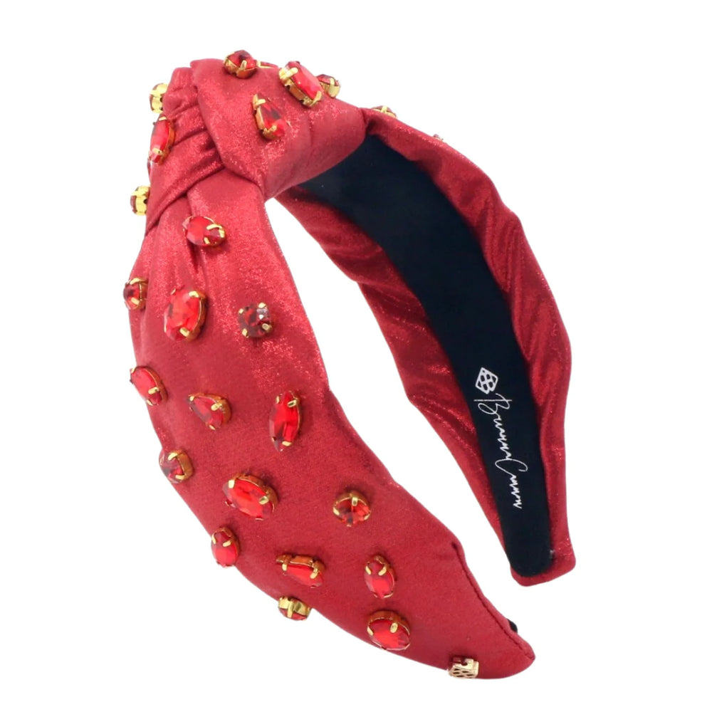 Adult Size Shimmer Headband with Hand-Sewn Crystals - Red