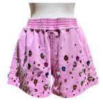 Pink Denim Shorts with Rainbow Crystals
