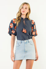 Puff Sleeve Tassel Tie Top