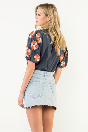 Puff Sleeve Tassel Tie Top