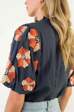 Puff Sleeve Tassel Tie Top