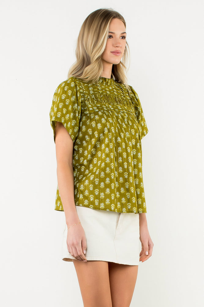 Puff Sleeve Print Top - Green