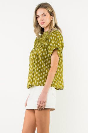 Puff Sleeve Print Top - Green