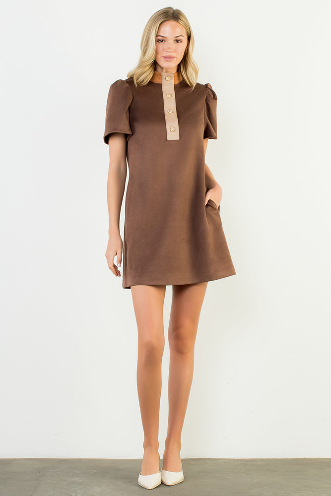 Short Sleeve Suede Dress