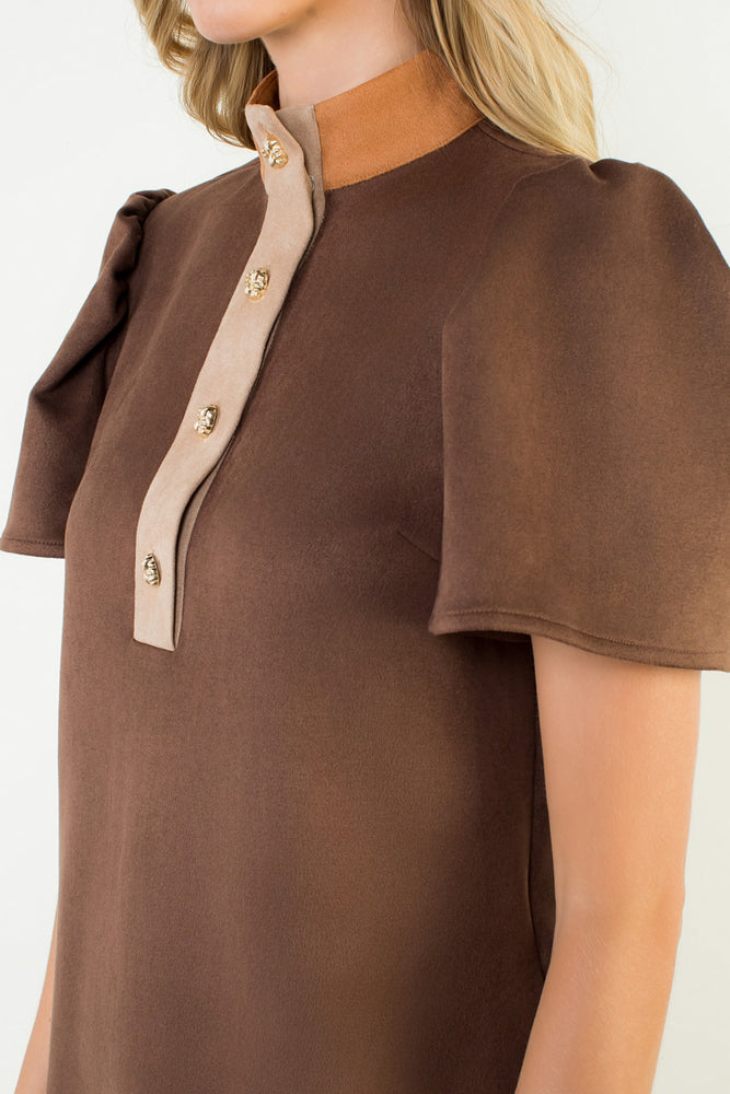 Short Sleeve Suede Dress