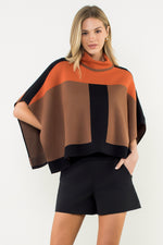 Colorblock Poncho - Brown