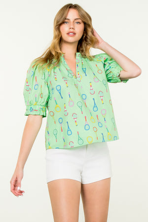 Racket Print Top - Green