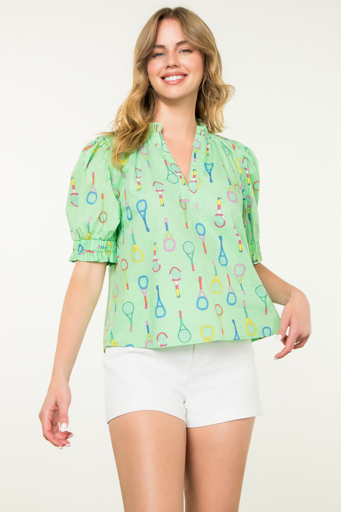 Racket Print Top - Green