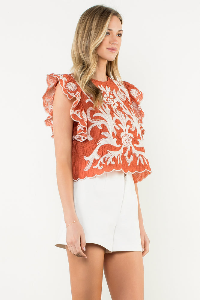 Flutter Sleeve Textured Top