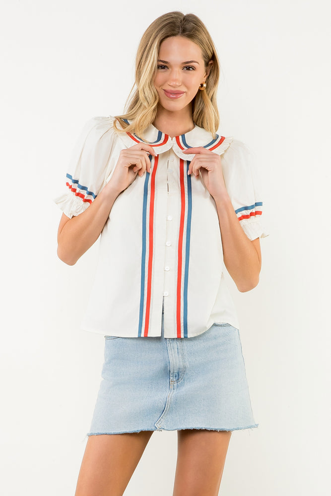 Puff Sleeve Button Up Top
