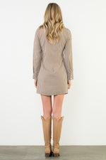 Long Sleeve Striped Dress - Brown