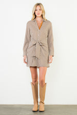 Long Sleeve Striped Dress - Brown