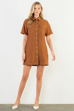 Short Sleeve Suede Dress - Brown