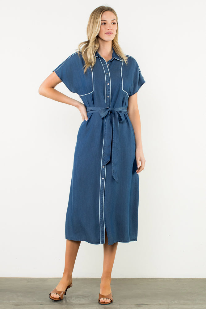 Short Sleeve Button Up Midi Dress