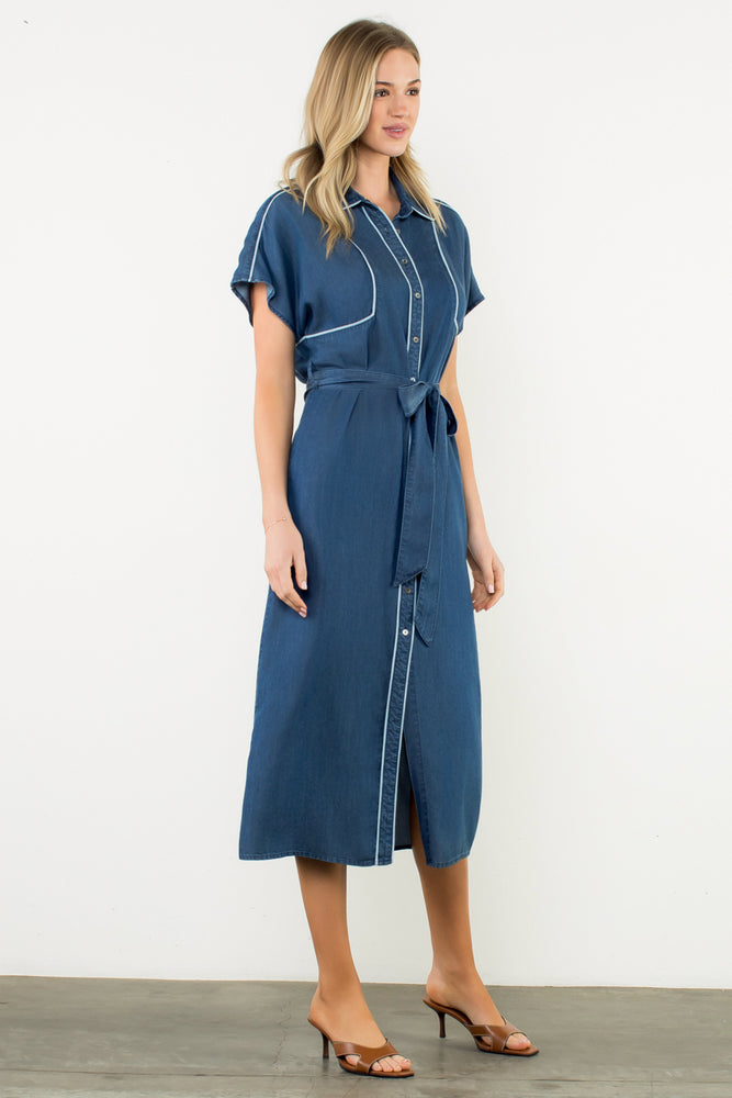 Short Sleeve Button Up Midi Dress