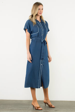 Short Sleeve Button Up Midi Dress