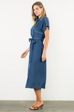 Short Sleeve Button Up Midi Dress