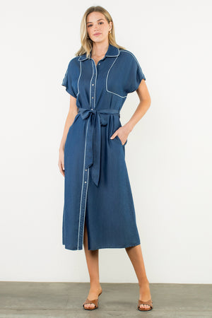 Short Sleeve Button Up Midi Dress