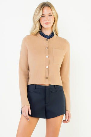 Ruffle Trim Neckline Button Up Cardigan