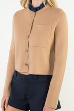 Ruffle Trim Neckline Button Up Cardigan
