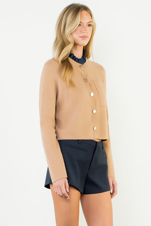 Ruffle Trim Neckline Button Up Cardigan