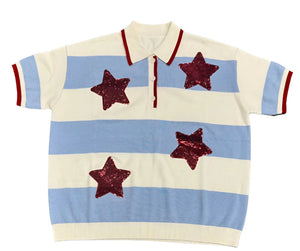 Nantucket Stripe Knit Top with Stars