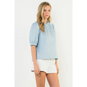 Short Sleeve Suede Top - Light Blue