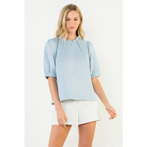 Short Sleeve Suede Top - Light Blue