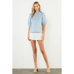 Short Sleeve Suede Top - Light Blue