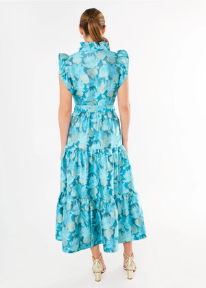 Sleeveless Sadie Maxi Dress Aqua Floral Jacquard
