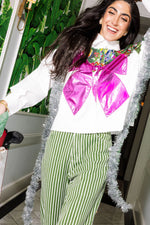 White Multi Metallic Wreath Cotton Button Up Top