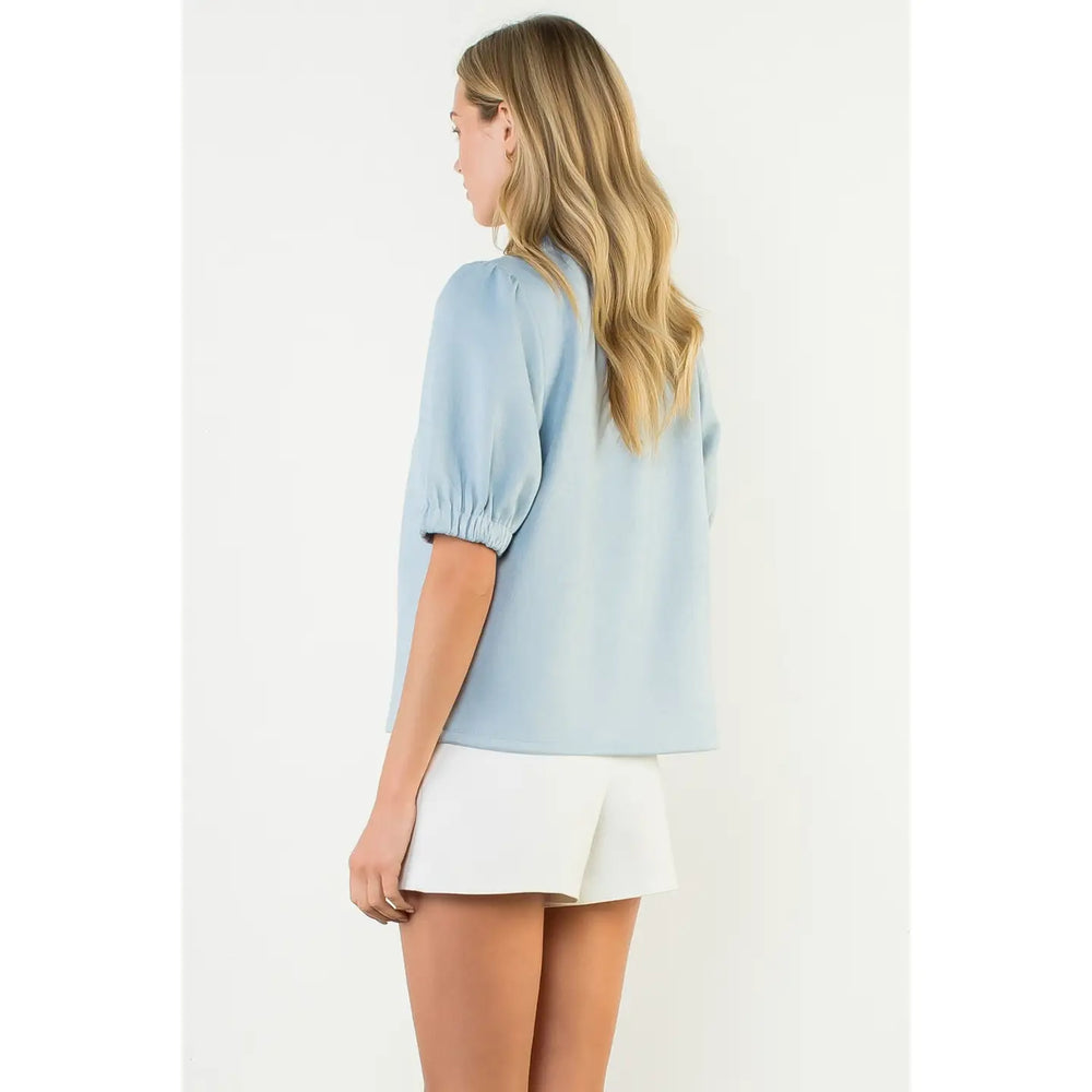 Short Sleeve Suede Top - Light Blue