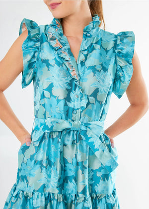 Sleeveless Sadie Maxi Dress Aqua Floral Jacquard