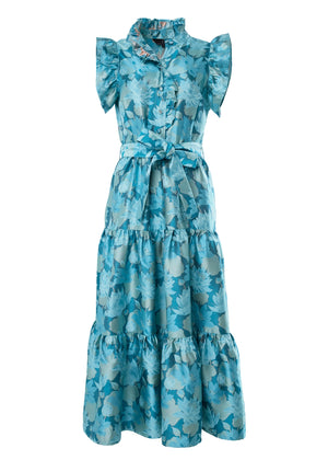 Sleeveless Sadie Maxi Dress Aqua Floral Jacquard