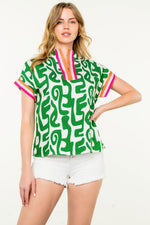 Short Sleeve Print Top - Green