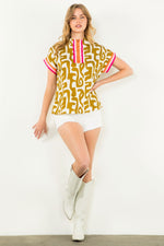 Short Sleeve Print Top - Mustard