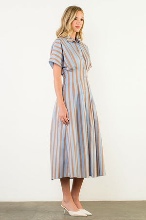 Striped Button Up Maxi Dress - Blue