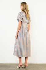 Striped Button Up Maxi Dress - Blue