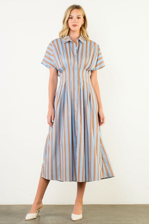 Striped Button Up Maxi Dress - Blue