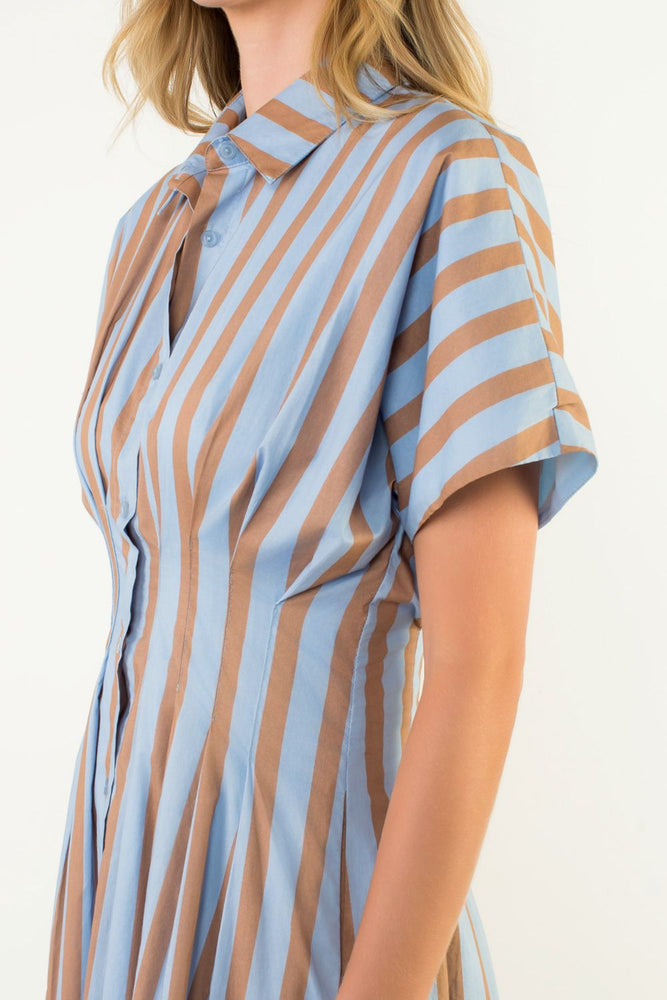 Striped Button Up Maxi Dress - Blue