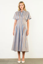 Striped Button Up Maxi Dress - Blue