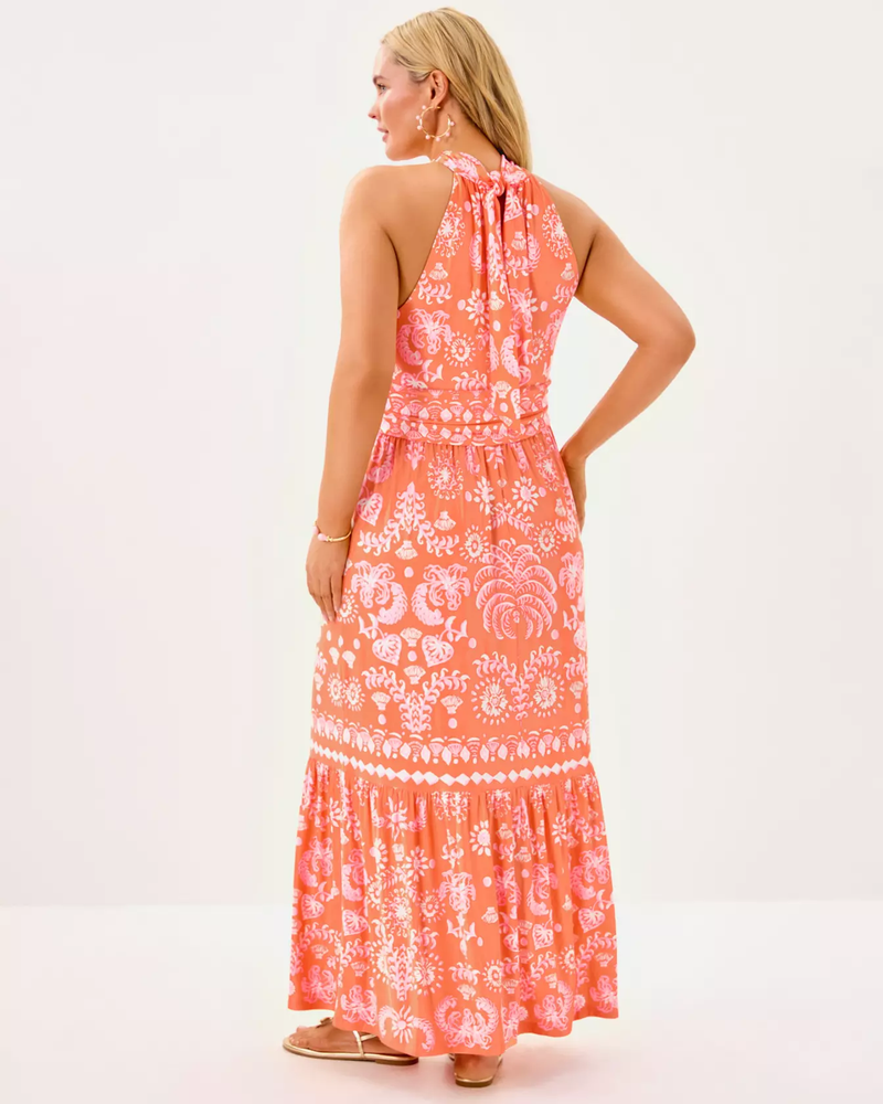 Montecito Halter Maxi Dress - Papaya Breezy Palm Engineered Maxi Dress