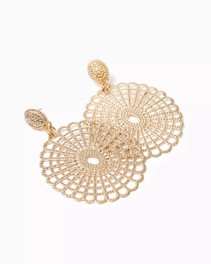 Lilly Lace Statement Earrings - Gold Metallic