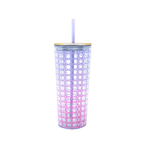 Tumbler with Straw, Spearmint Caning Ombre