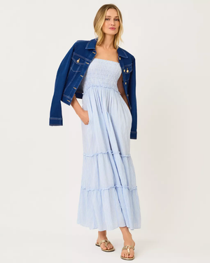 Hadly Smocked Maxi Dress- Jacaranda Blue LTWT Oxford Stripe