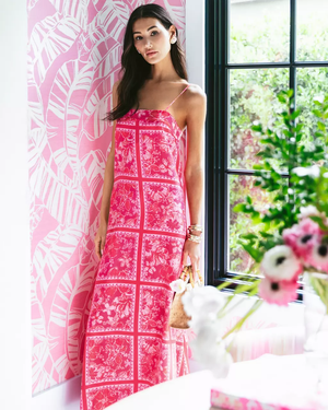 Jesslyn Silk Maxi Slip Dress - Sun Shell Pink Big Party Engineered Woven